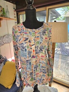 Maeve London Map Blouse Tunic - Size 10 - Anthropologie